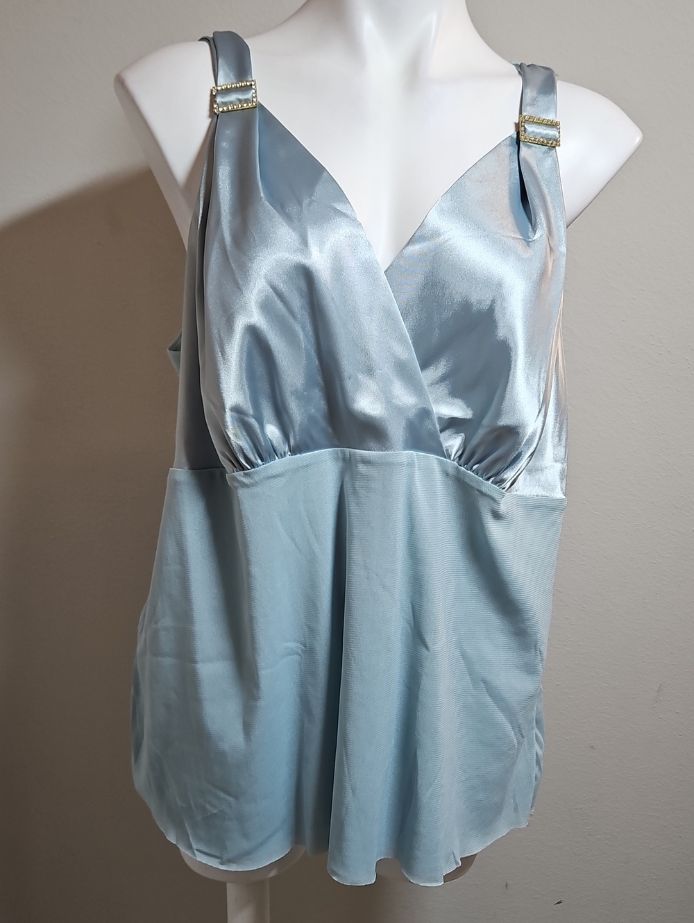 Lane Bryant Light Blue Satin-Trim Chemise with Adjustable Straps